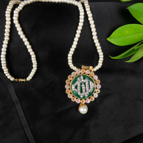 Green stone Kundan Allah name locket D301-1